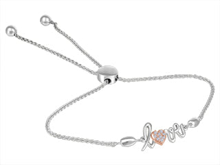 White and Rose Gold Love Bolo Bracelet with Diamonds