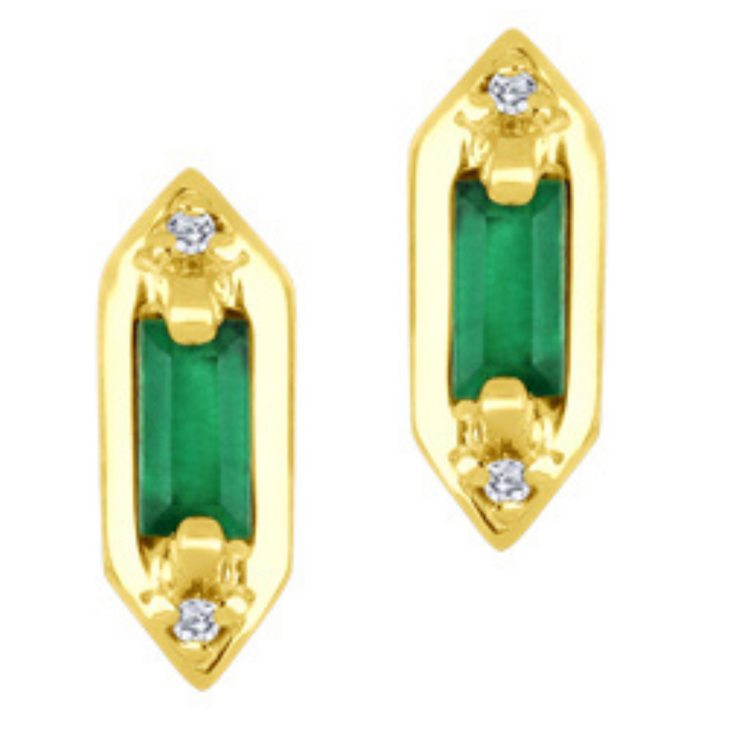 Yellow Gold Emerald and Diamond Earrings