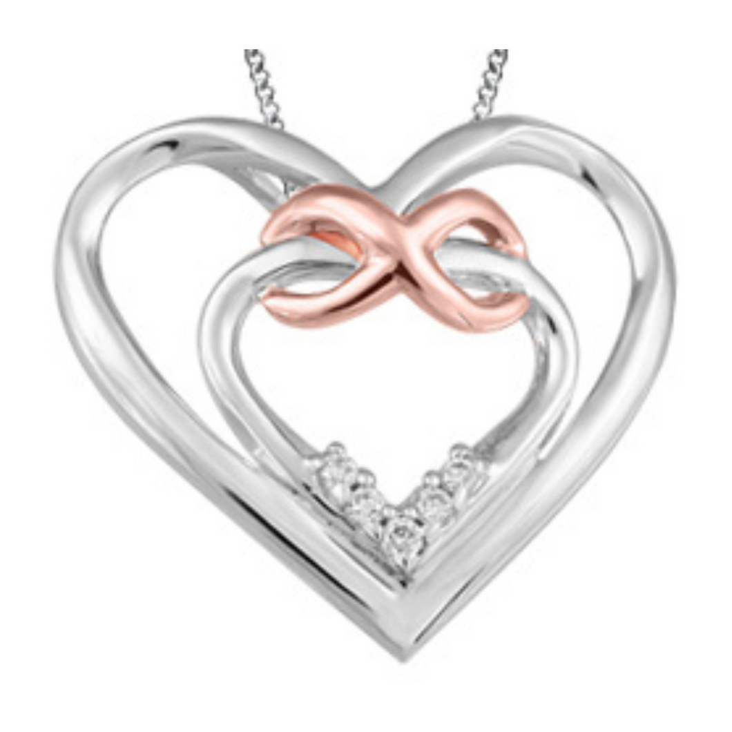 White and Rose Gold Double Heart Pendant with Diamonds