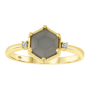 Yellow Gold Grey Moonstone Ring with Diamonds