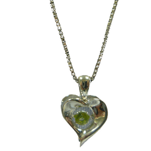 Peridot Dancing Silver Heart Pendant