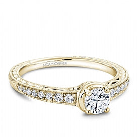 Noam Carver - Diamond Round Engagement Ring w/ Side Diamonds in Yellow Gold (BAND SOLD SEPARATELY) - Nasselquist Jewellers
