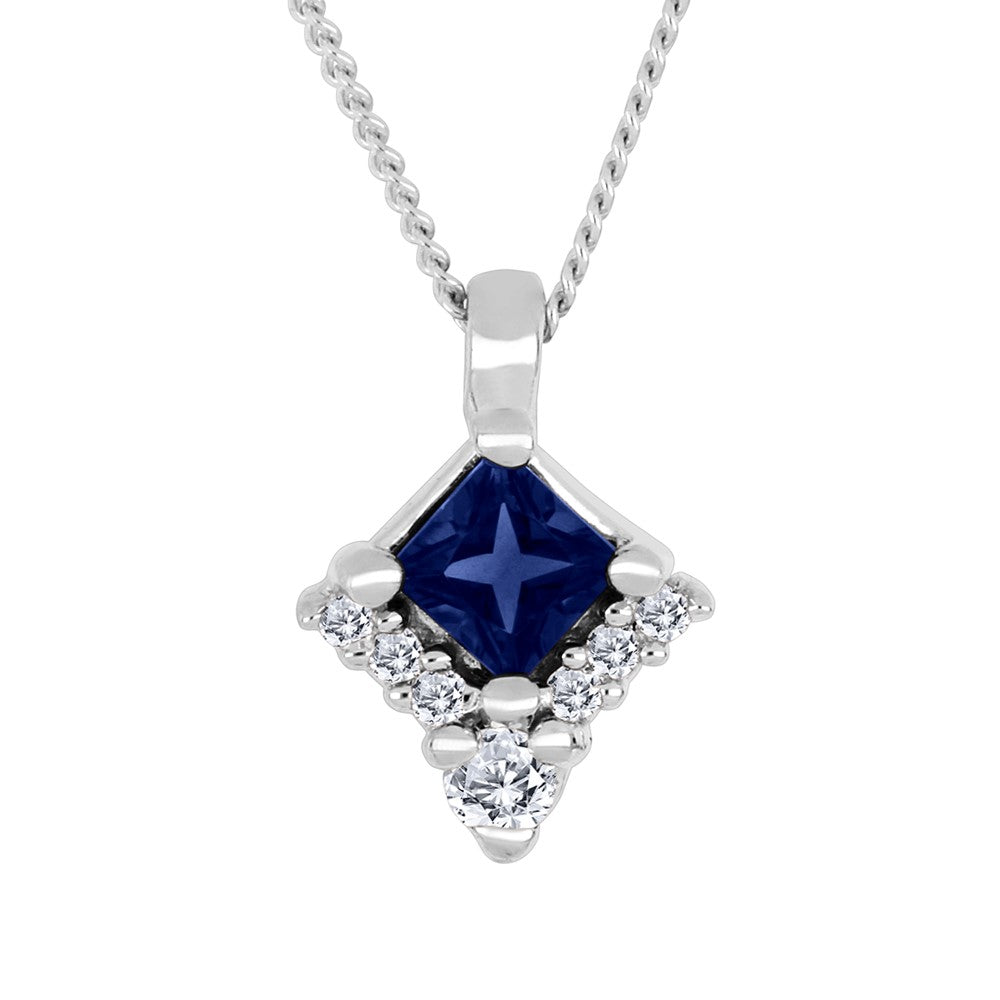 White Gold Sapphire & Canadian Diamond Pendant