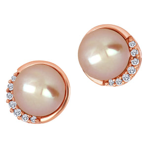 Rose Gold Pink Pearl with Diamonds Pendant & Earrings