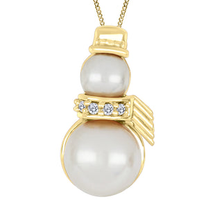 Yellow Gold Pearl Snowman with Diamonds