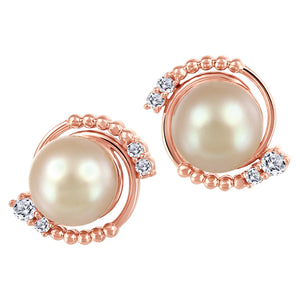 Rose Gold Pearl and Diamond Pendant & Earrings