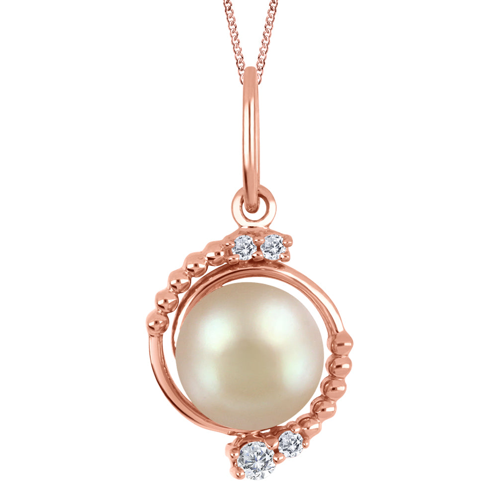 Rose Gold Pearl and Diamond Pendant & Earrings