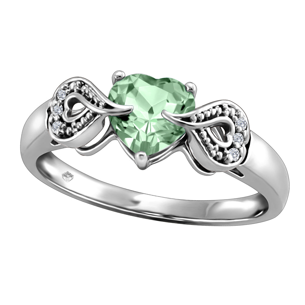 White Gold Green Amethyst Ring with Diamonds