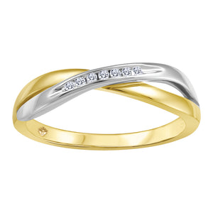 10K Yellow & White Gold Crossover Band with Diamonds