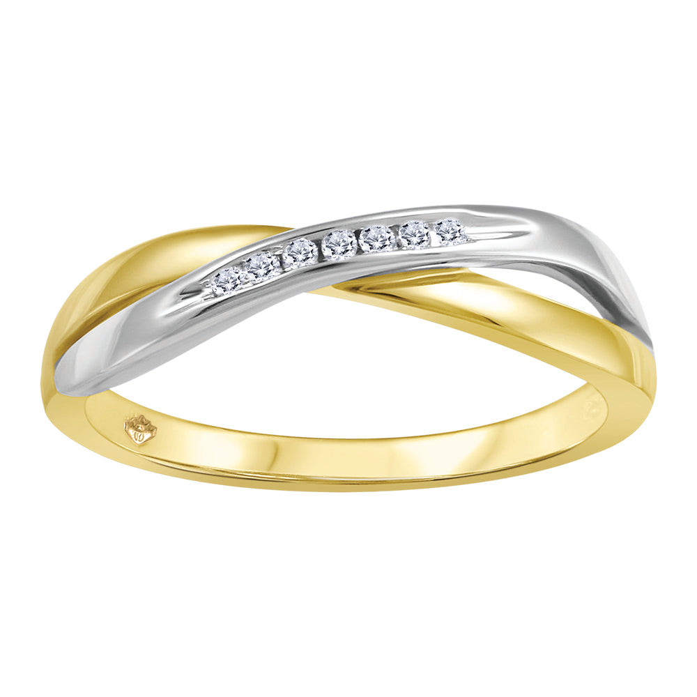 10K Yellow & White Gold Crossover Band with Diamonds