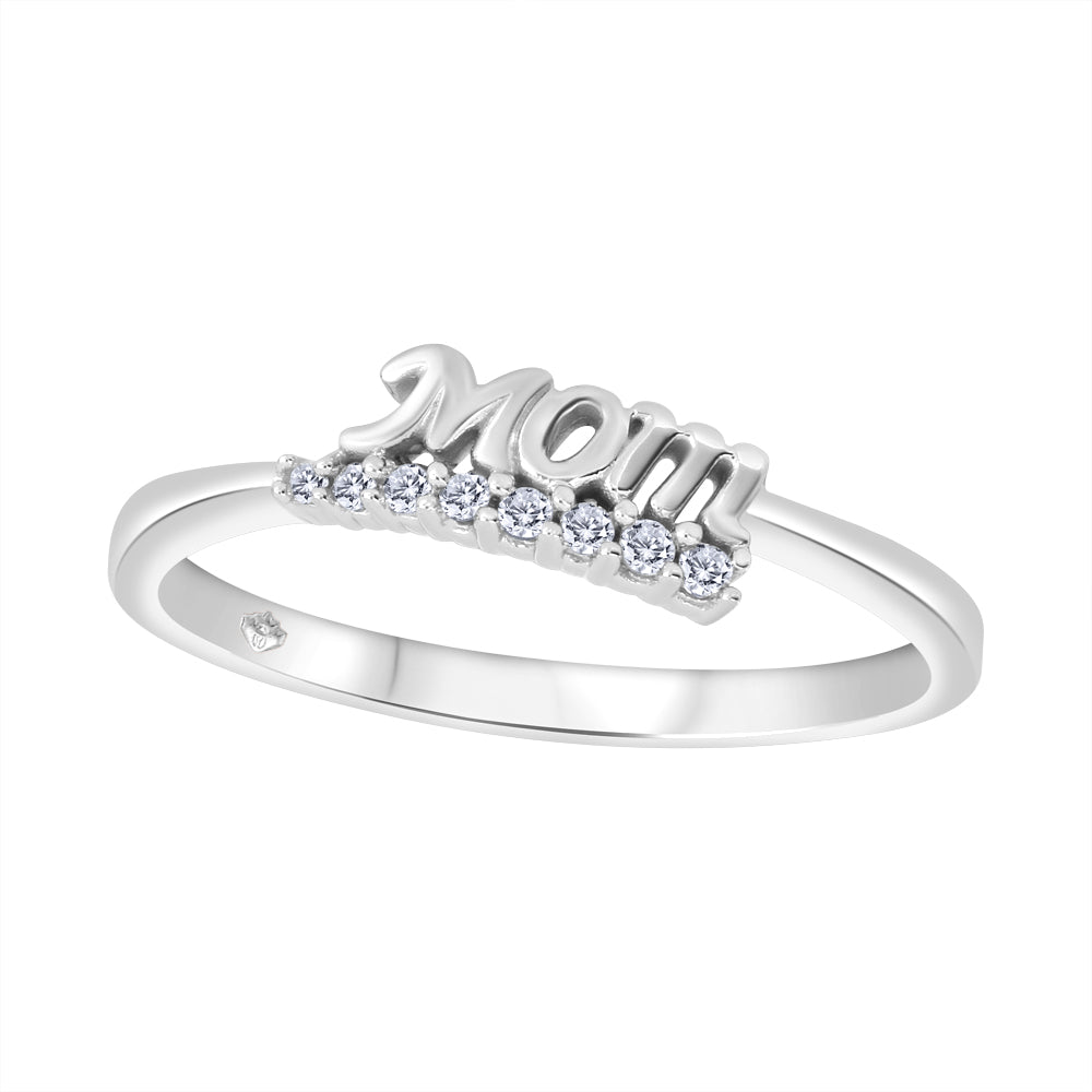 White Gold Mom Ring with Diamonds