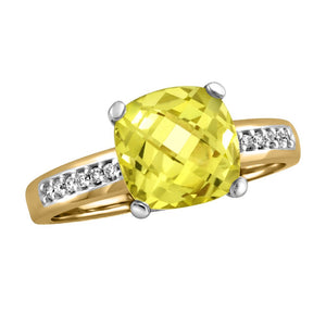 Yellow & White Gold Lemon Quartz Ring with Diamonds